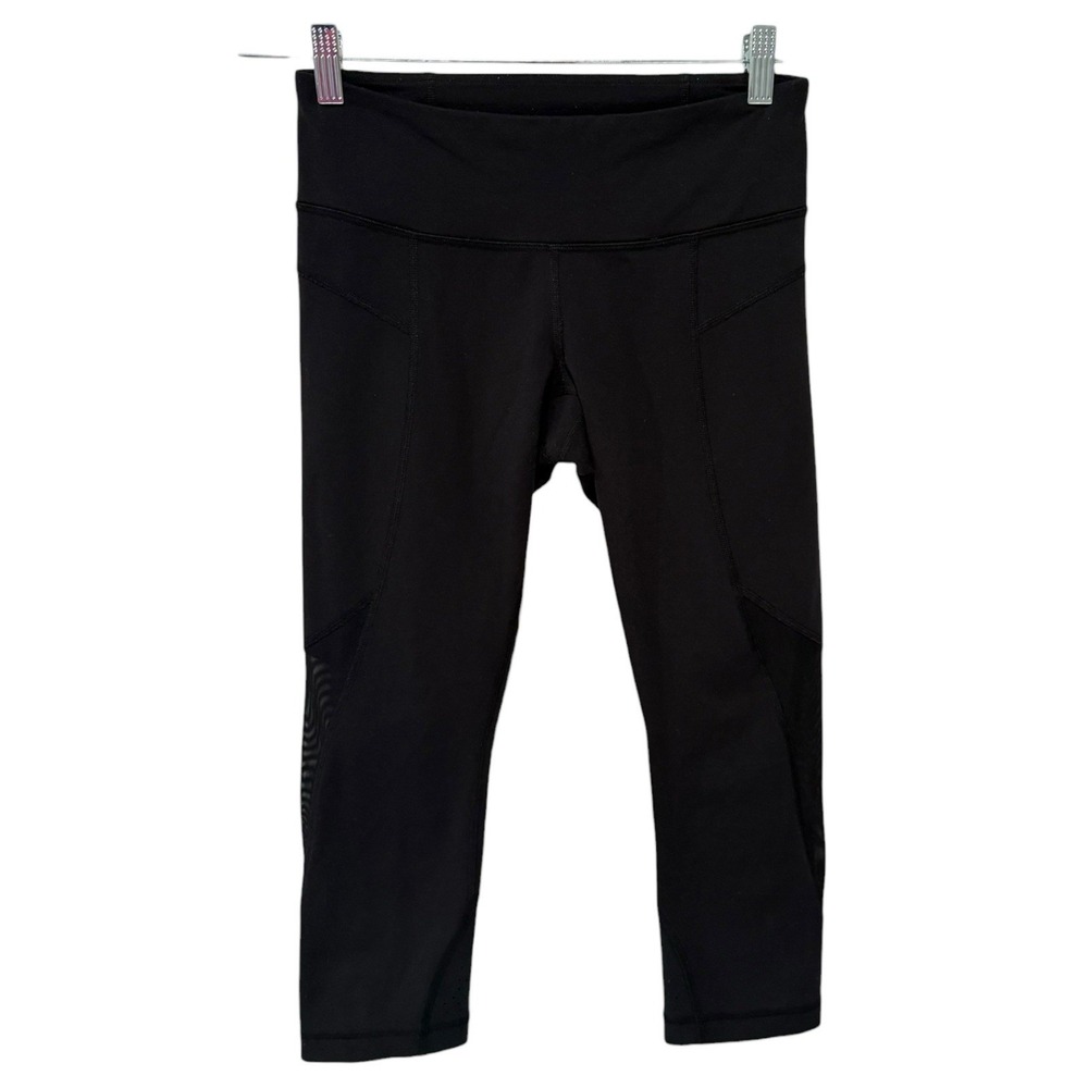 Lululemon Women‎ Crop Sz 6 Legging 21" Black Mesh Panel Gym Workout Athletic